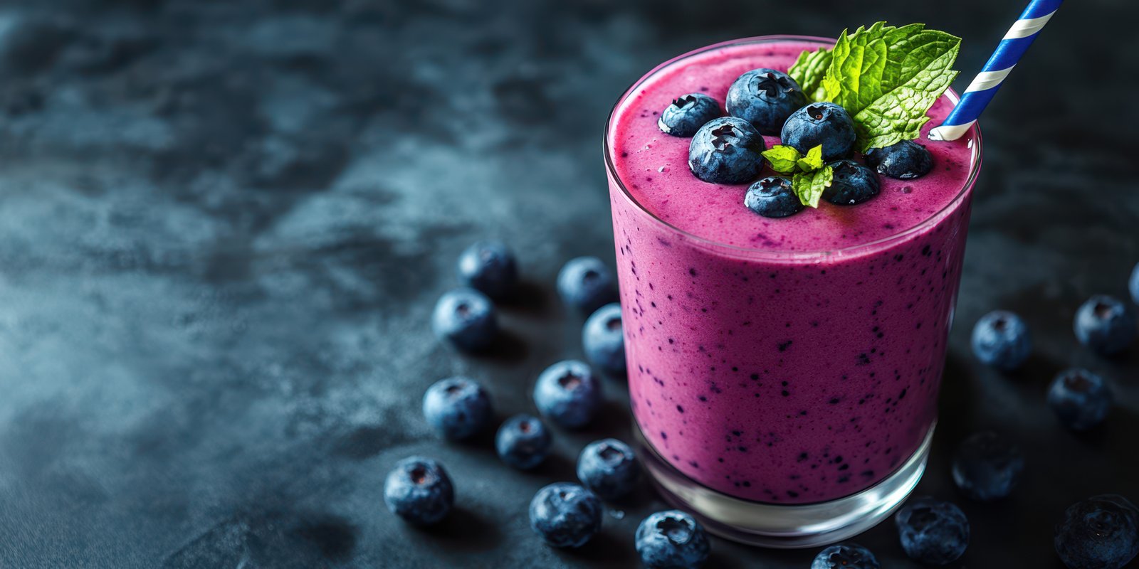 Refreshing berry smoothie with mint garnished on a dark surface